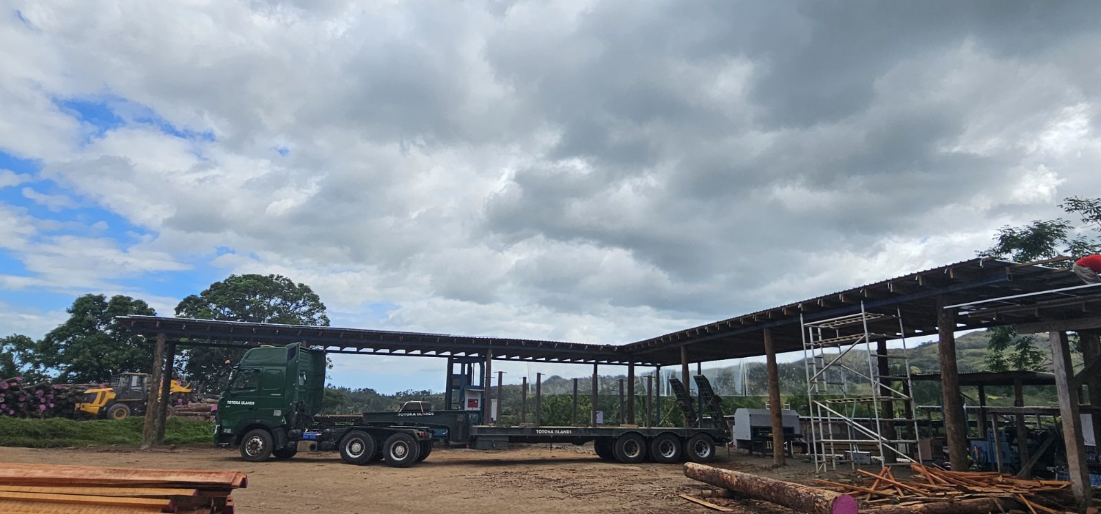 Totoka Islands sawmilling yard with solar-powered timber processing facility